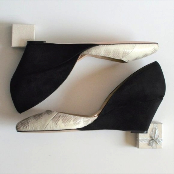 NWOT Loeffler Randall | 'Rae D'Orsay' Snakeskin & Suede Wedge Heels 7 + Dust Bag - Picture 8 of 16